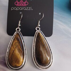 NWT PAPARAZZI TIGERS EYE STONE EARRINGS